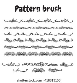 Vector set of pattern brush for Your design. Seaweed, shell, branches, leaves, corals, ocean and sea flowers. Vintage, hand drawing pen ink style. Brushes included 
