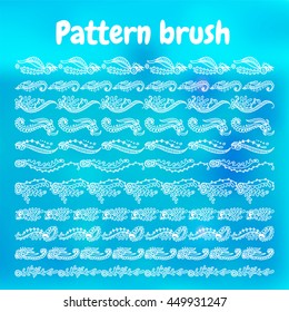 Vector set of pattern brush for Your design. Seaweed, shell, branches, leaves, corals, ocean and sea flowers elements.  Vintage, hand drawing pen ink style, for photo decor. 
