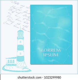 vector set pattern cover with a picture of the surface of the water. sketch the lighthouse. template for book, brochure, poster, ticket, card and others