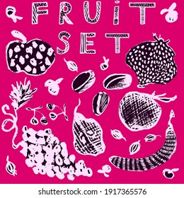 vector set pattern fruit berry bright sketch