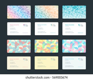 Vector set pattern vintage business card with a pastel pattern of waves, beauty, food, business, health, services. Simple and clean design with a logo. Creative layout corporate identity.