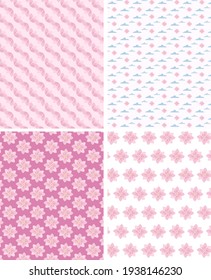 Vector set of patterns and backgrounds with blossom flowers. Summer and spring. Cloud.For printing on textiles, wallpaper, covers, web, wrapping paper, banners, poster, wedding invitations