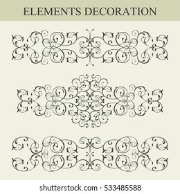 Vector set of patterns, borders and dividers decorative vignette elements set isolated on white for design