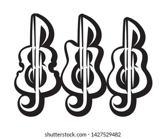 Vector set of patterns for design - guitar, violin, treble clef.