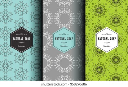 Vector set patterns, linear labels or icon and wrapping paper. Logo design templates for hand made soap packaging and wrapping paper. Decorative background texture