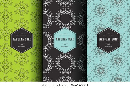 Vector set patterns, linear labels or icon and wrapping paper. Logo design templates for hand made soap packaging and wrapping paper. Decorative background texture