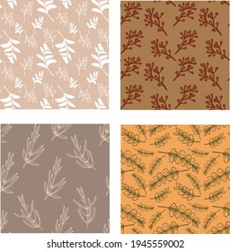 vector set of patterns twigs leaves natural print on fabric print on wrapping paper spring print summer print orange brown beige wallpaper on the wall design decorative decoration