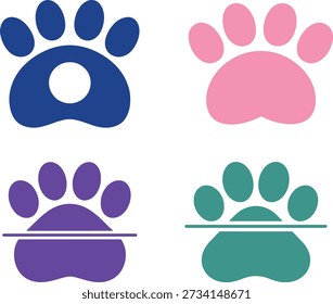 Vector Conjunto de logotipos de silueta de impresión de pata en cuatro Colores