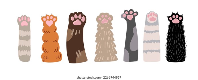 Vector set of cat’s paws illustrations, cute diary stickers with animals