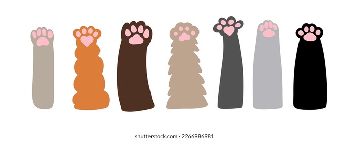 Vector set of cat’s paws illustrations, cute diary stickers with animals