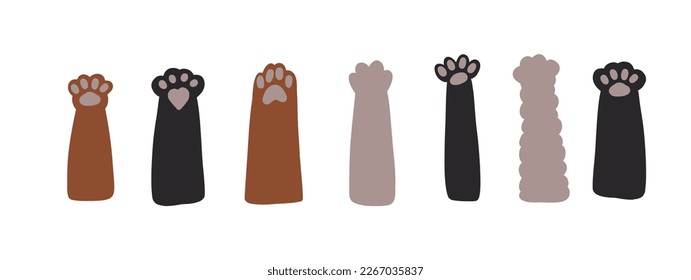Vector set of cat’s paws illustrations, cute diary stickers with animals svg