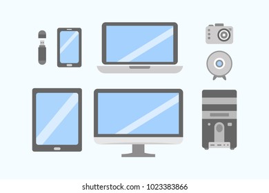 Vector set of PC flat icons collection.