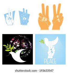 Vector Set Of Peace Related Icons On Background