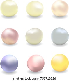 vector set of pearls of different colors, white pearls, river pearls isolated on white background