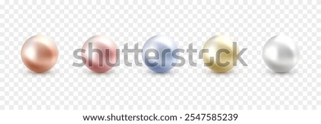 Vector set of pearls on isolated transparent background. Multicolored pearls png. Pearl beads.