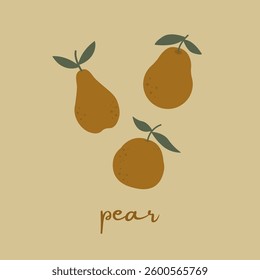 Vector set with pears. Abstract pears on a beige background. Trendy fruit illustration. Hand drawn vector pears collection.