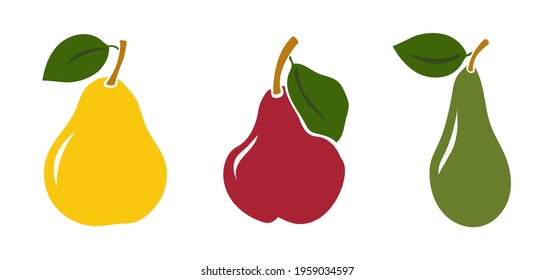 Vector Set of pears - three pear varieties - colorful icons on white background images. Illustration isolated, easy to edit and ready to use icons. A collection in various drawings, paintings, pics.