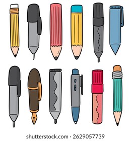 Vector conjunto de pluma y lápiz