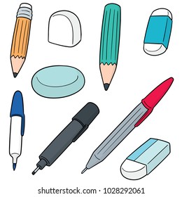 vector set of pen, pencil, eraser