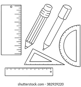 vector set of pen, pencil and ruler