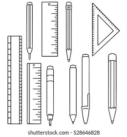 vector set of pen, pencil and ruler