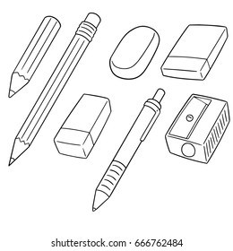 vector set of pencil, eraser and pencil sharpener