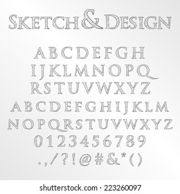 Vector set of pencil sketched letters