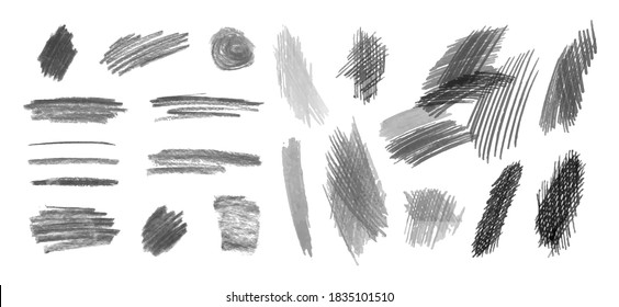 Vector Set of Pencil Textured Strokes Isolated on White Background, Gray Color, Sauce Brushes Collection.