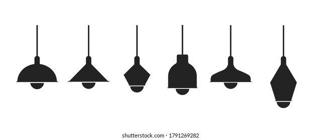 Vector set of pendant lamps. Modern chandeliers with a wound in shape and style. The power of the lamps. Blanks for flat illustrations.