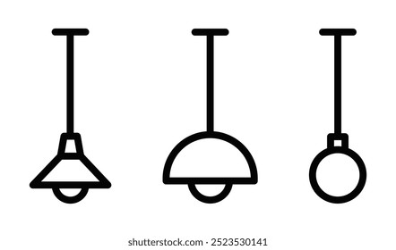 Vector set of pendant light icons, representing home decor, interior design, and lighting fixtures. Editable stroke