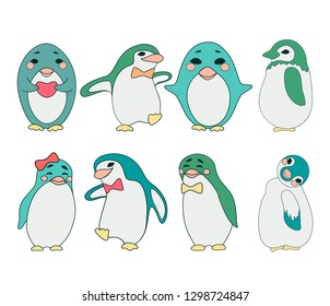 vector set penguin funny couple for coloring