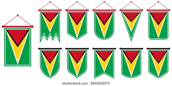 vector set pennant of Guyana Flag collections. Hanging banner Guyana flag. Guyana flag decoration symbol template design illustration
