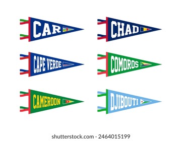 Vector set pennants of countries in Africa. CAR, Chad, Cape Verde, Comoros, Cameroon, Djibouti