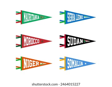 Vektorgrafik setzte Wimpel von Ländern in Afrika. Mauretanien, Sierra Leone, Marokko, Sudan, Niger, Somalia