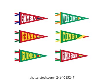 Vector set pennants of countries in Africa. Gambia, Ivory Coast, Ghana, Congo, Guinea, Guinea-Bisao