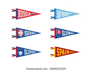 Vector set pennants of countries in Europe. Russia, San Marino, Serbia, Slovakia, Slovenia, Spain