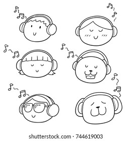 vector set of people and animal listening music