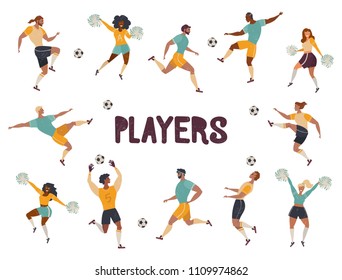 Vector set with people in athletic poses.  Flat illustration.