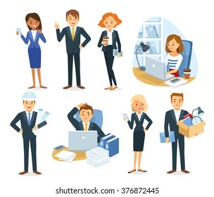 vector set of people, business, dismissal, office work