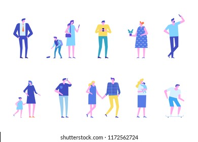 Vector set of people characters isolated on white. Flat cartoon design.
