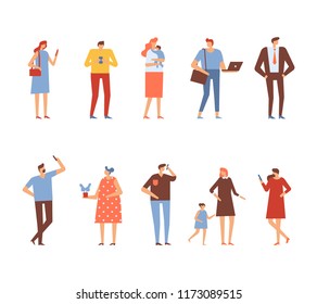 Vector set of people characters isolated on white. Flat cartoon design.