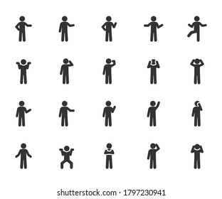 Vector set of people different gestures flat icons.