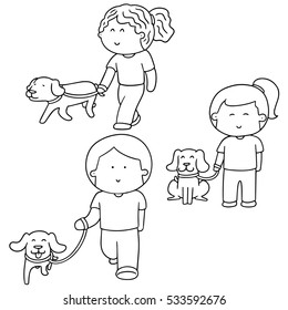 vector set of people and dog