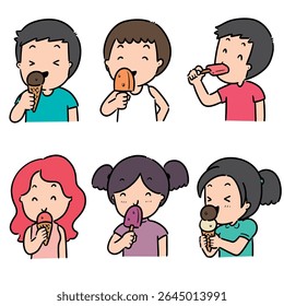 vector set of people eating ice cream