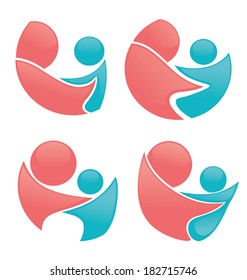 vector set of people, family emblems and love sticker and symbols