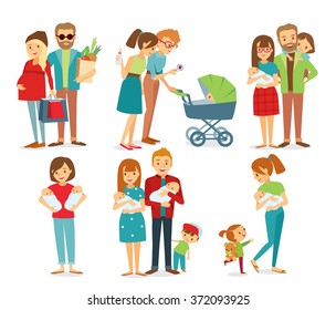 vector set of people with family and kids