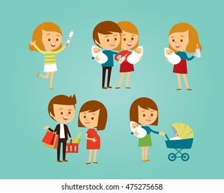 vector set of people with family and kids