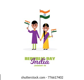 vector set of people in a flat style, the Indian family celebrates the day of the republic. vector graphics for the national holiday and the day of the Republic of India on January 26.