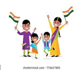 vector set of people in a flat style, the Indian family celebrates the day of the republic. vector graphics for the national holiday and the day of the Republic of India on January 26.