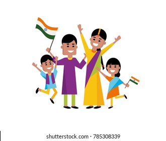 vector set of people in a flat style, the Indian family celebrates the day of the republic. vector graphics for the national holiday and the day of the Republic of India on January 26.